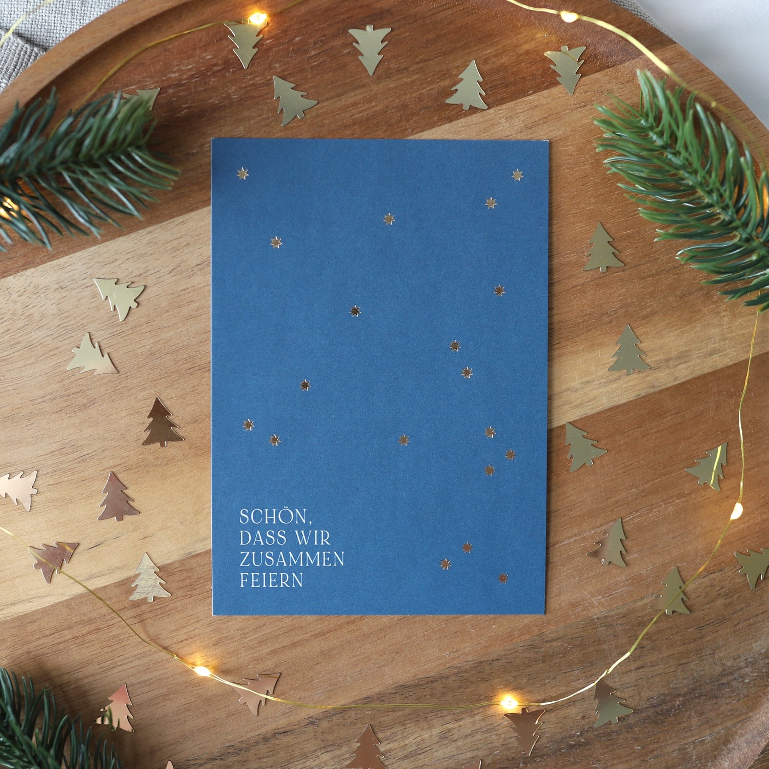 Postkarte „Zusammen feiern" mit Gold
