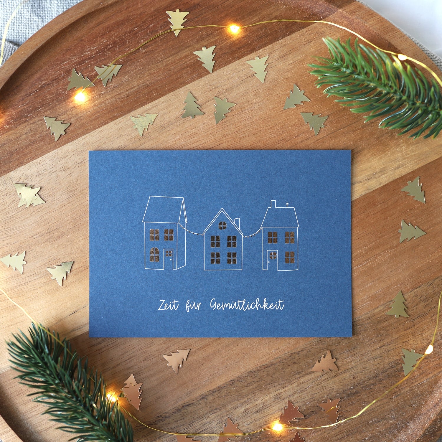 Postkarte „Zeit für Gemütlichkeit" mit Gold