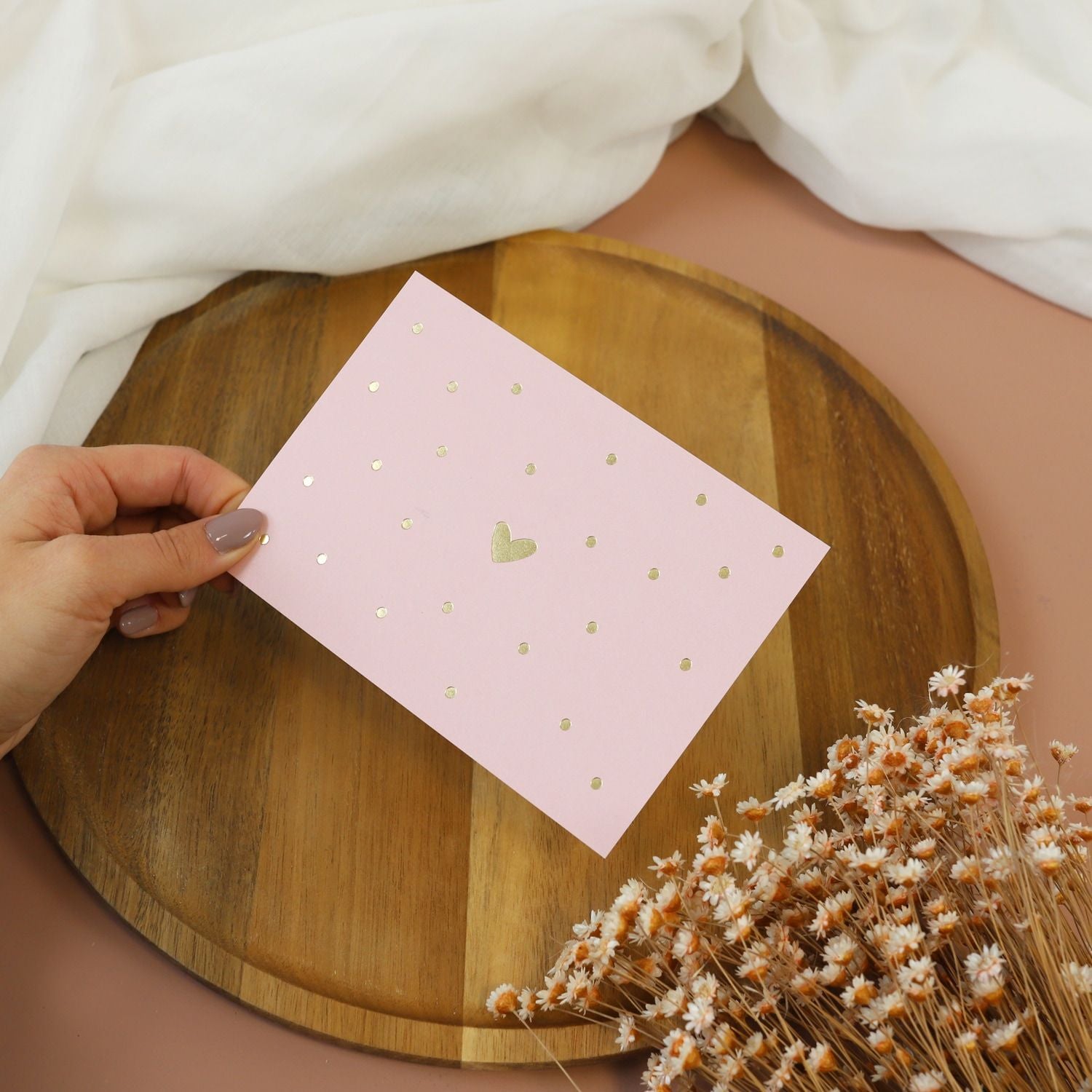 Postkarte „Herz", rosa