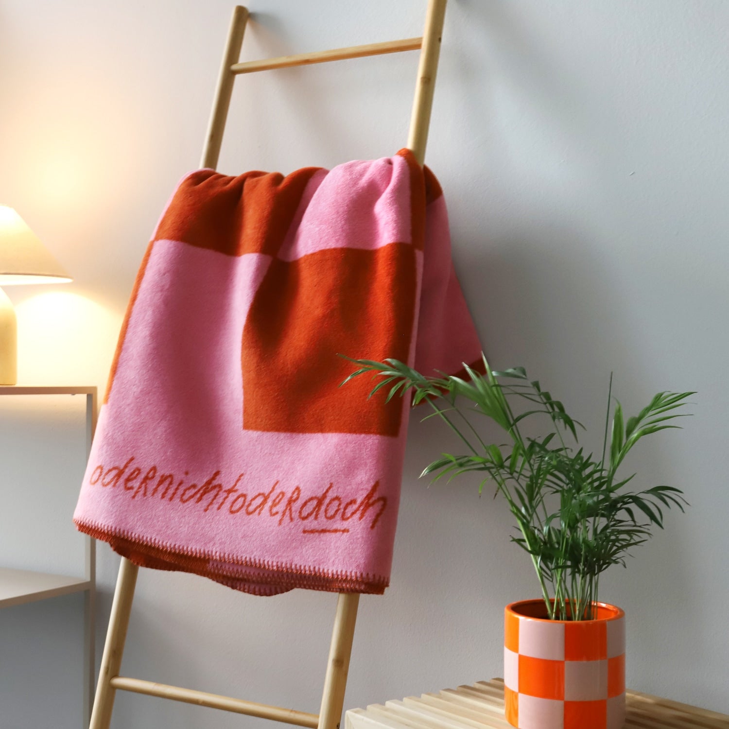 Kuscheldecke, orange-pink, kariert - 150 x 200 cm