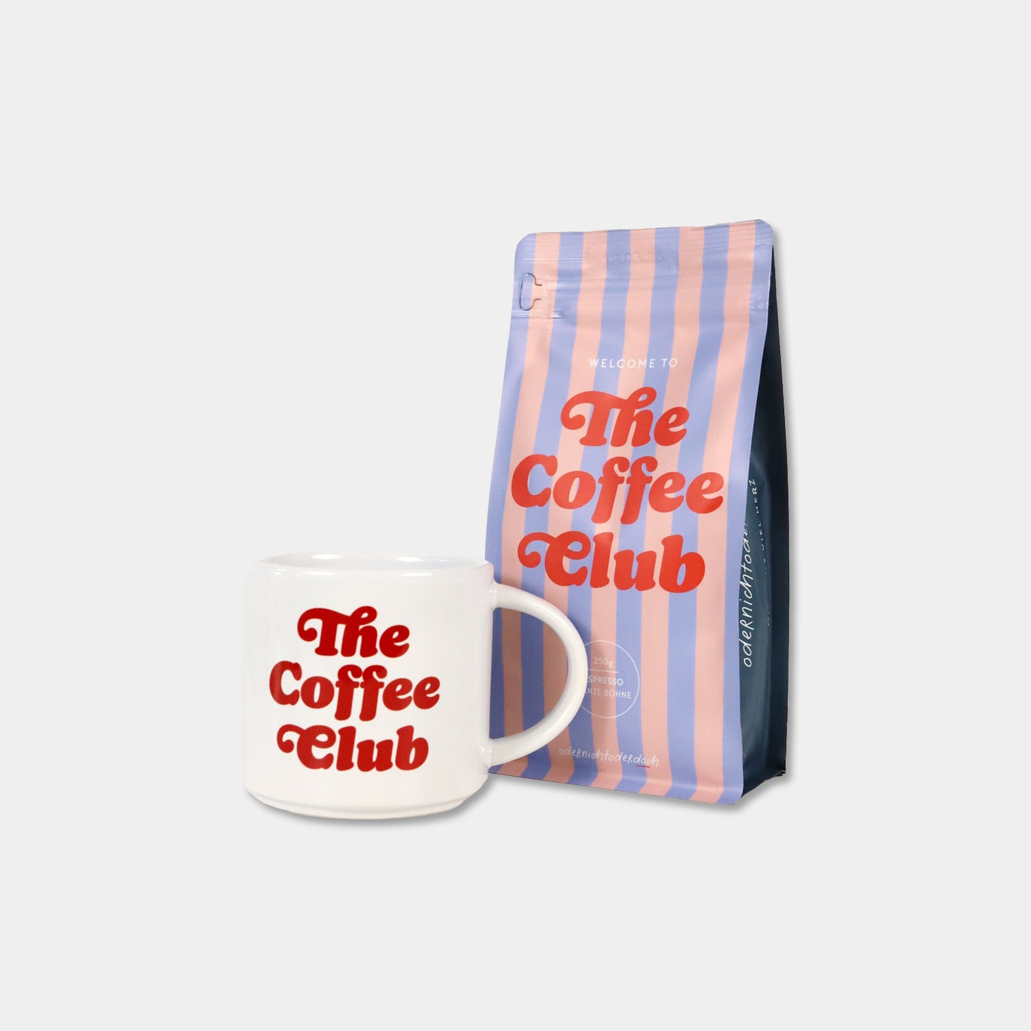 Bundle Tasse & Kaffee „The Coffee Club“, gestreift, ganze Bohne, 250g