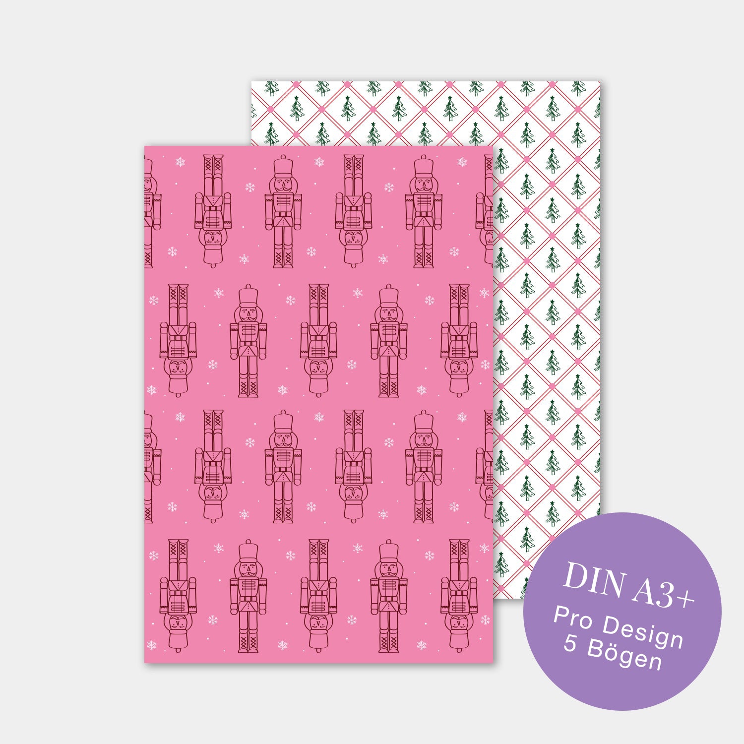 Geschenkpapier-Set „Nussknacker und Tannen“
