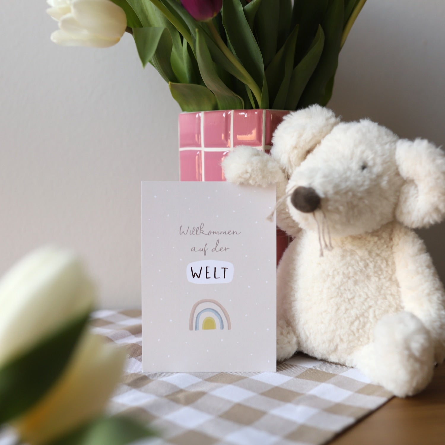 Postkarte „Willkommen auf der Welt“ mit Gold