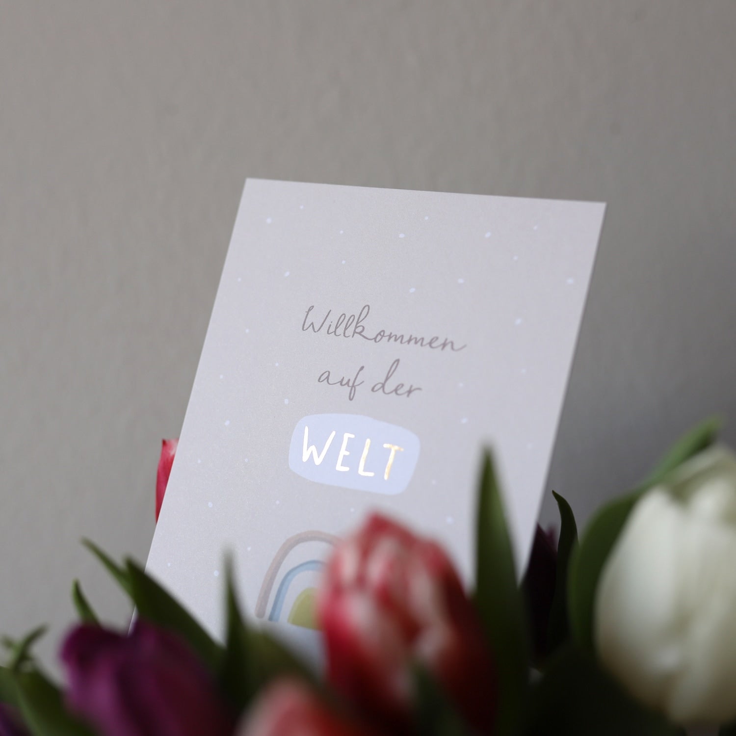 Postkarte „Willkommen auf der Welt“ mit Gold