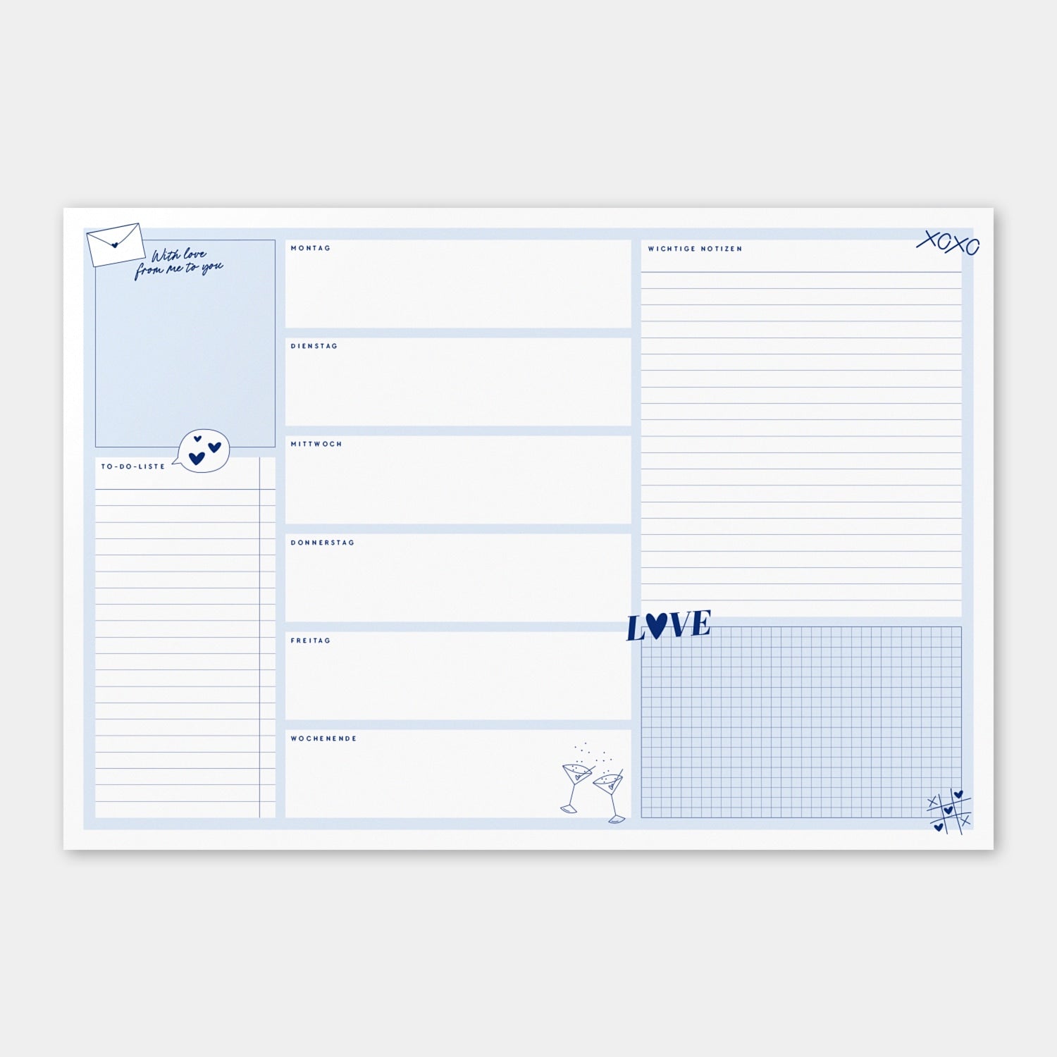 Schreibtischunterlage „Love“, blau
