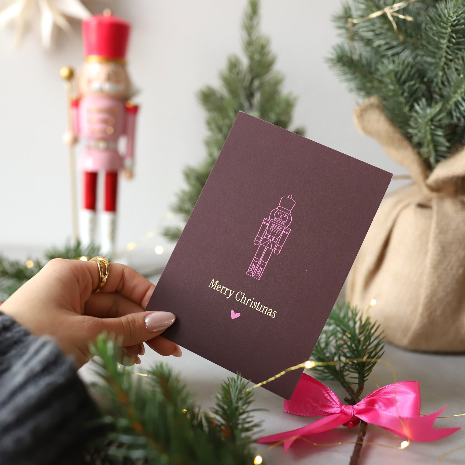 Postkarte „Merry Christmas“ mit Gold