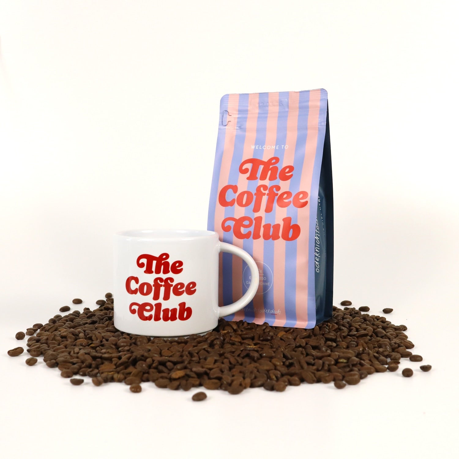 Bundle Tasse & Kaffee „The Coffee Club“, gestreift, ganze Bohne, 250g