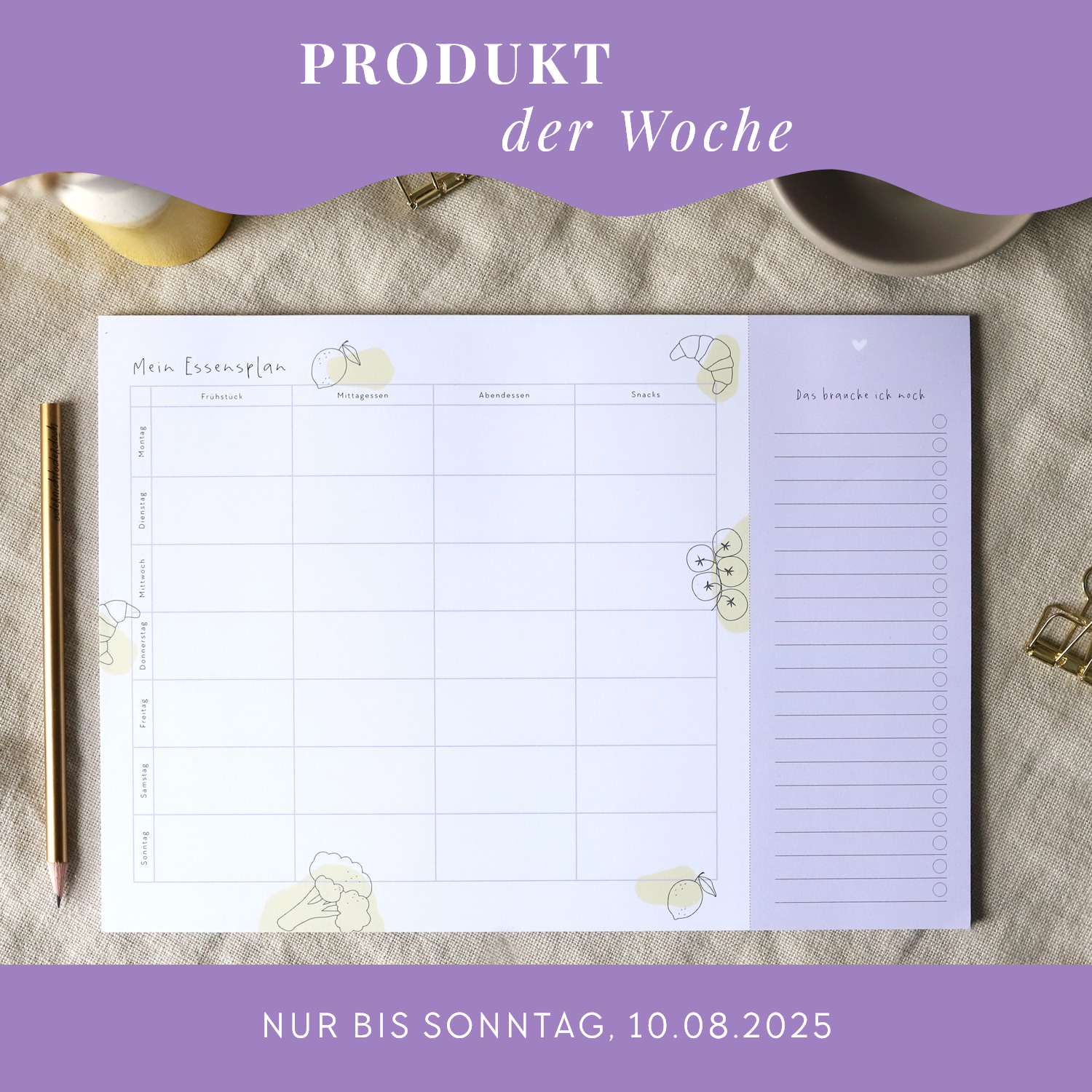 Notizblock A4 quer „Essensplan“