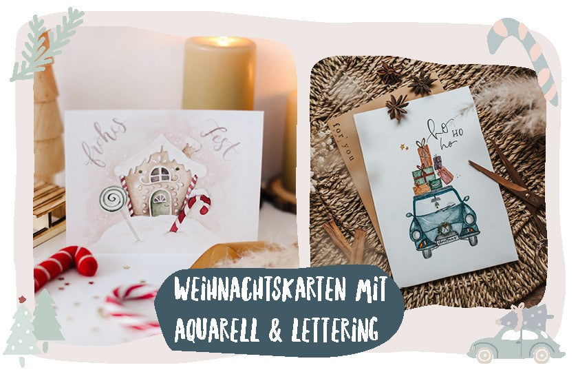 Kreative Weihnachtskarten selbst gestalten | Aquarell & Lettering Vorlagen