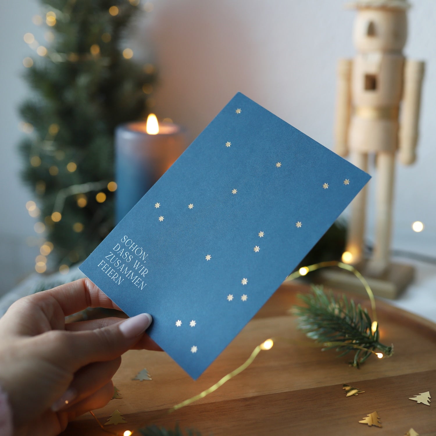 Postkarte „Zusammen feiern" mit Gold