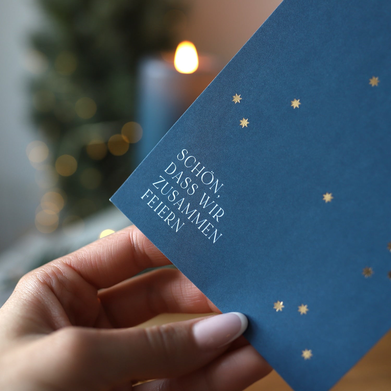 Postkarte „Zusammen feiern" mit Gold