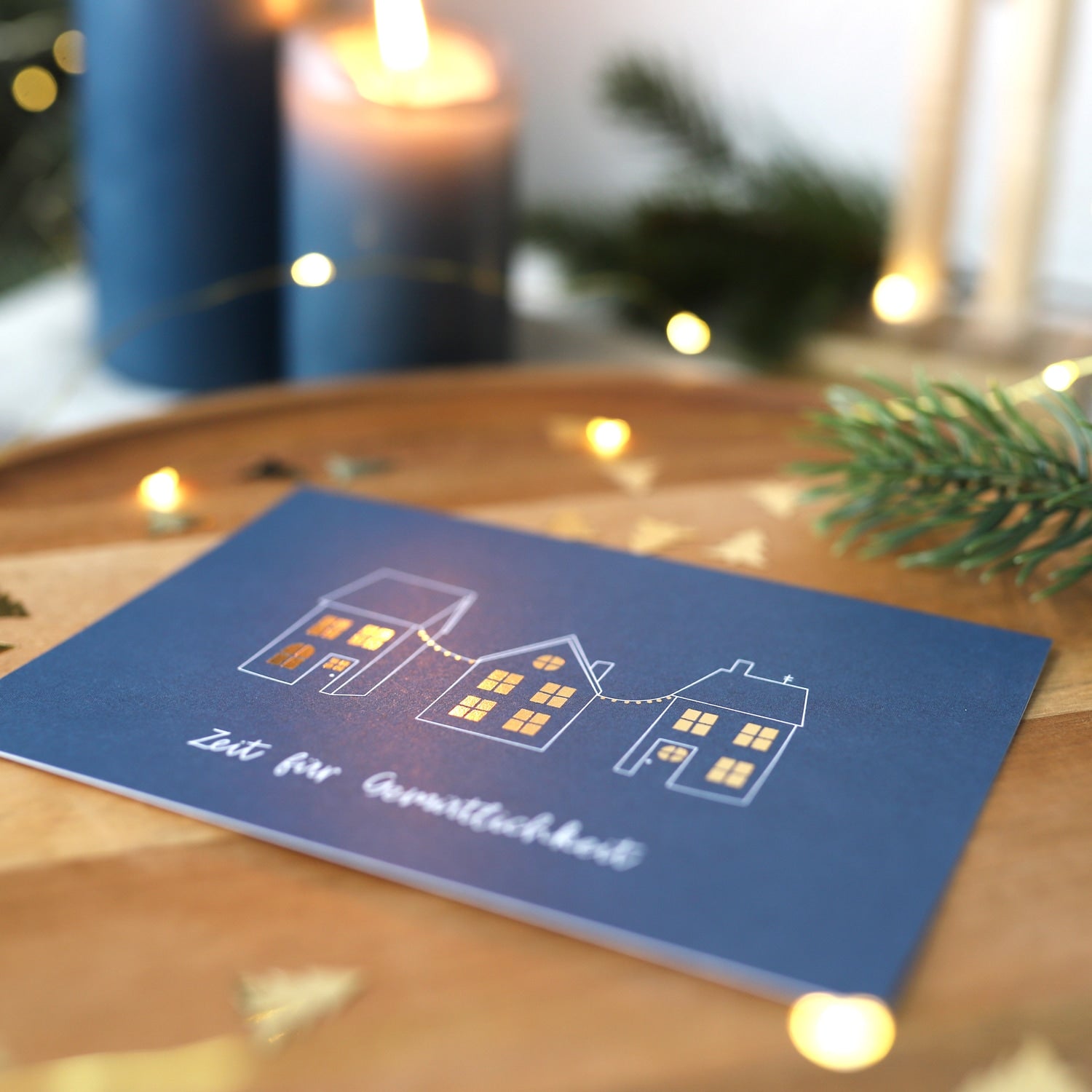 Postkarte „Zeit für Gemütlichkeit" mit Gold