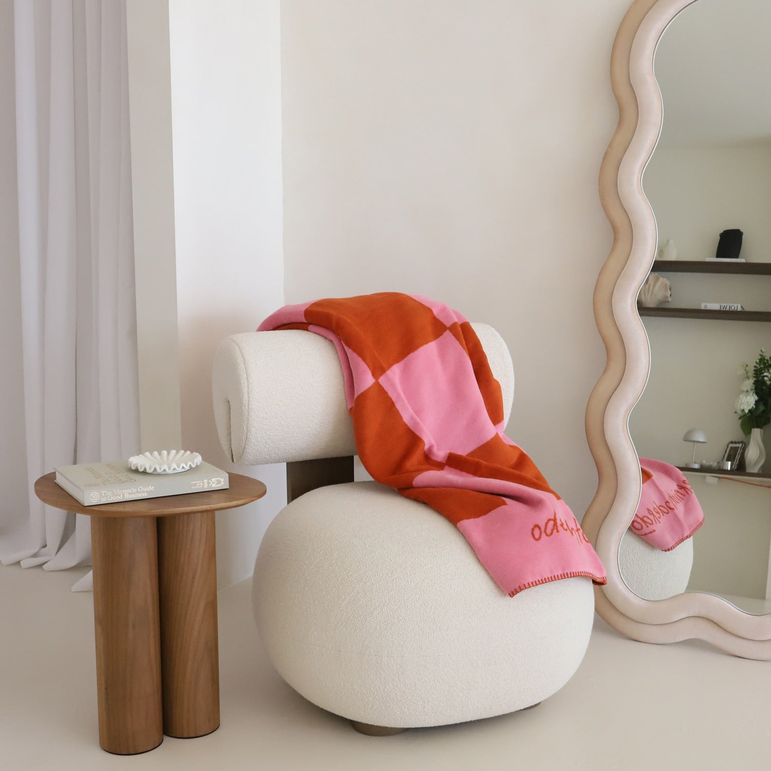 Kuscheldecke, orange-pink, kariert - 150 x 200 cm