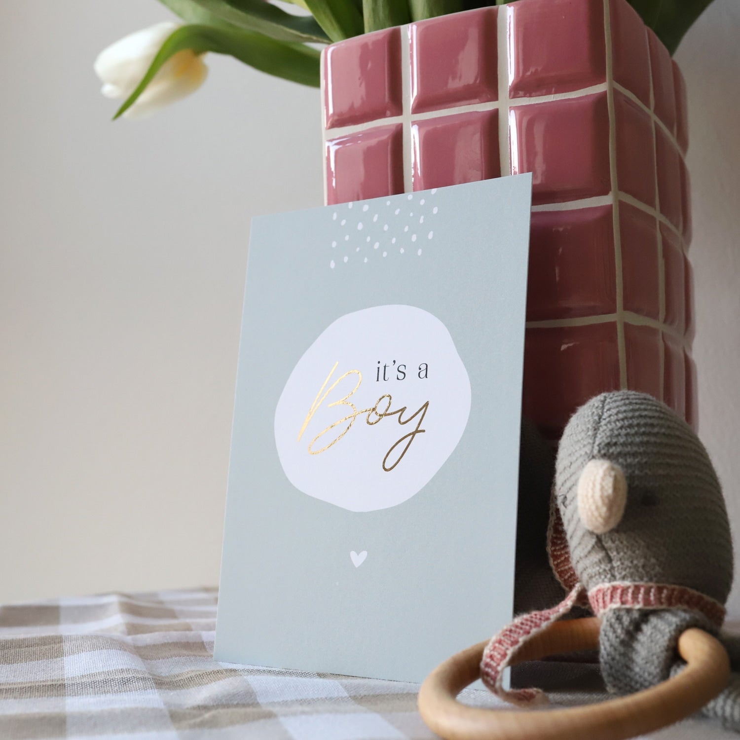 Postkarte „It's a Boy“ mit Gold