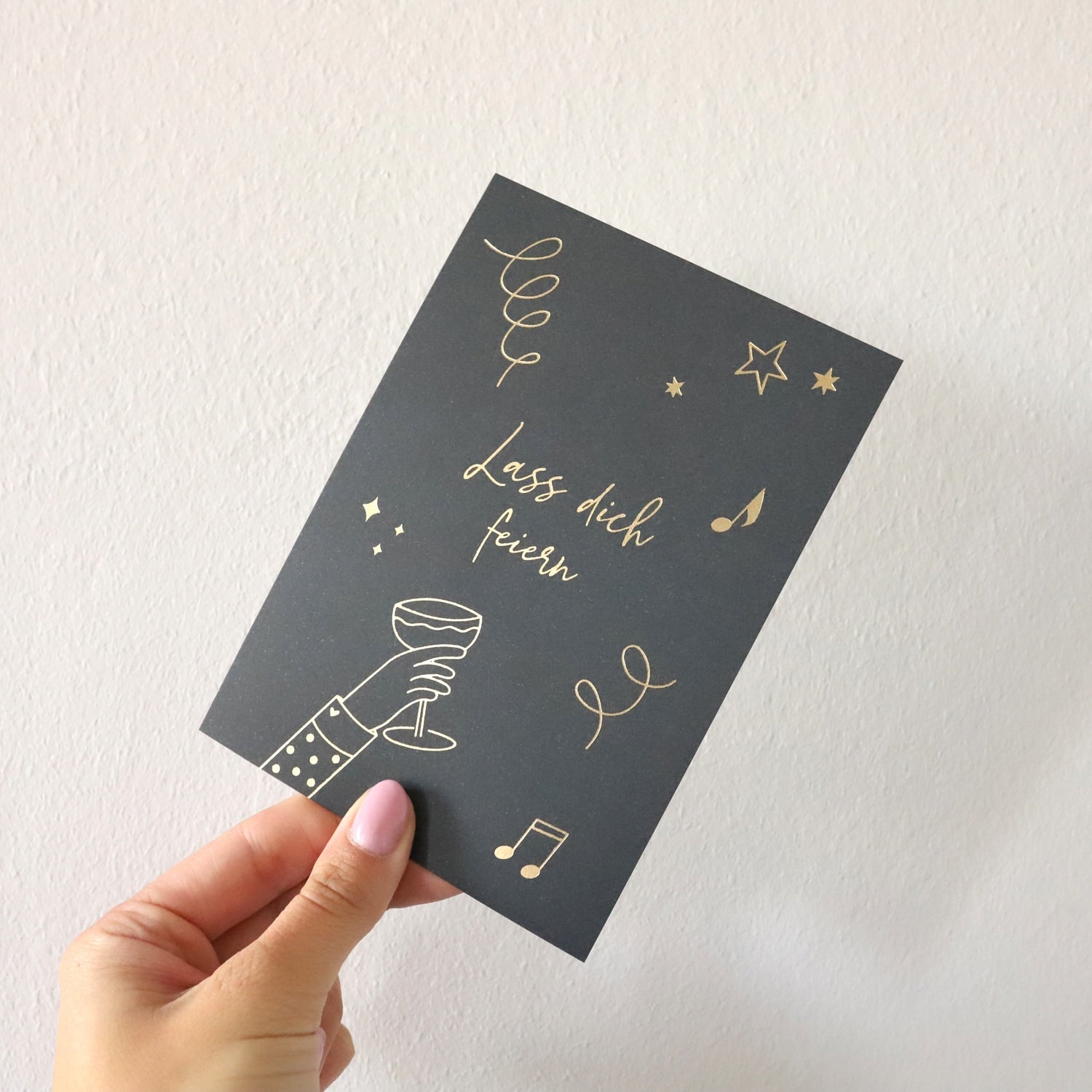 Postkarte „Lass dich feiern“ mit Gold