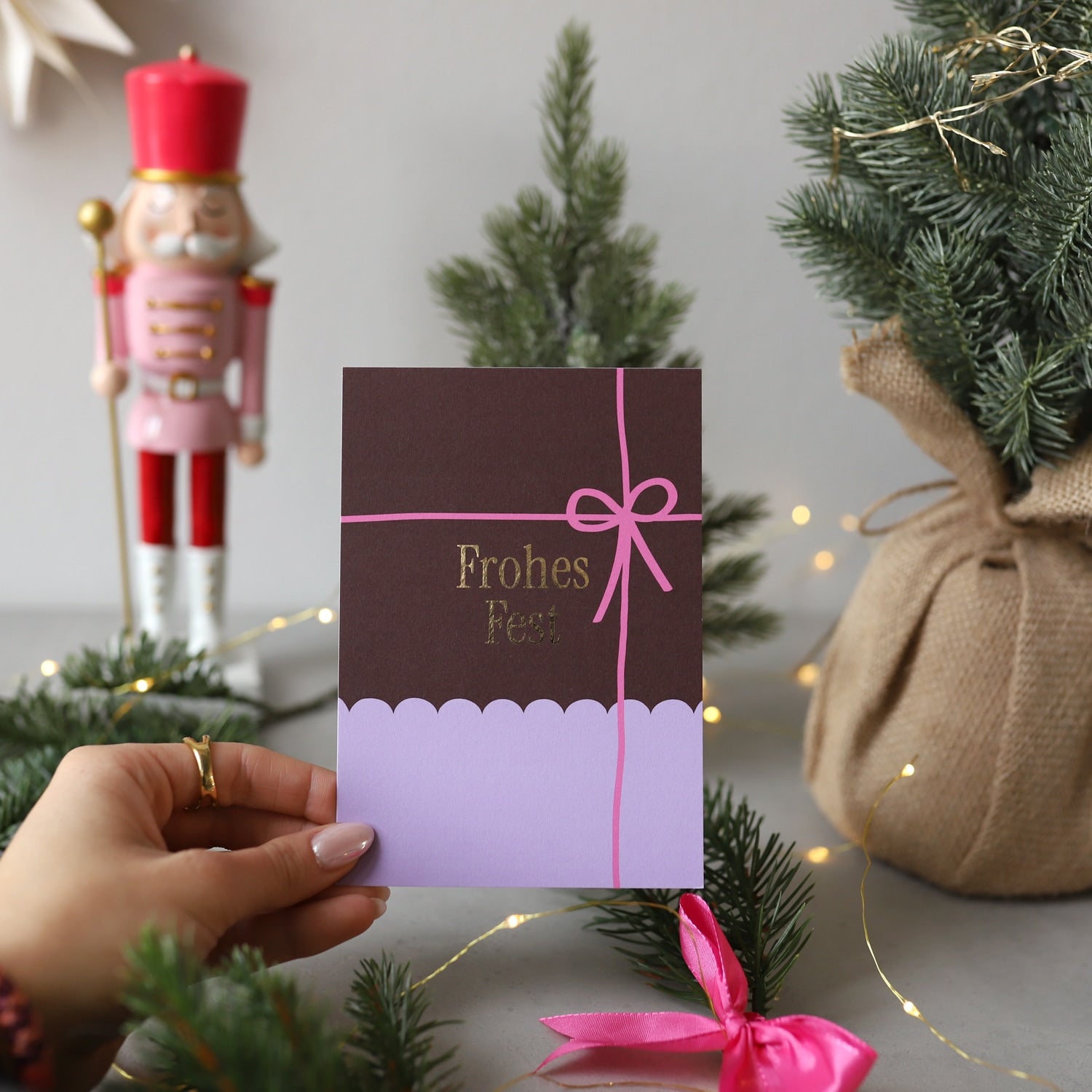 Postkarte „Frohes Fest“ mit Gold