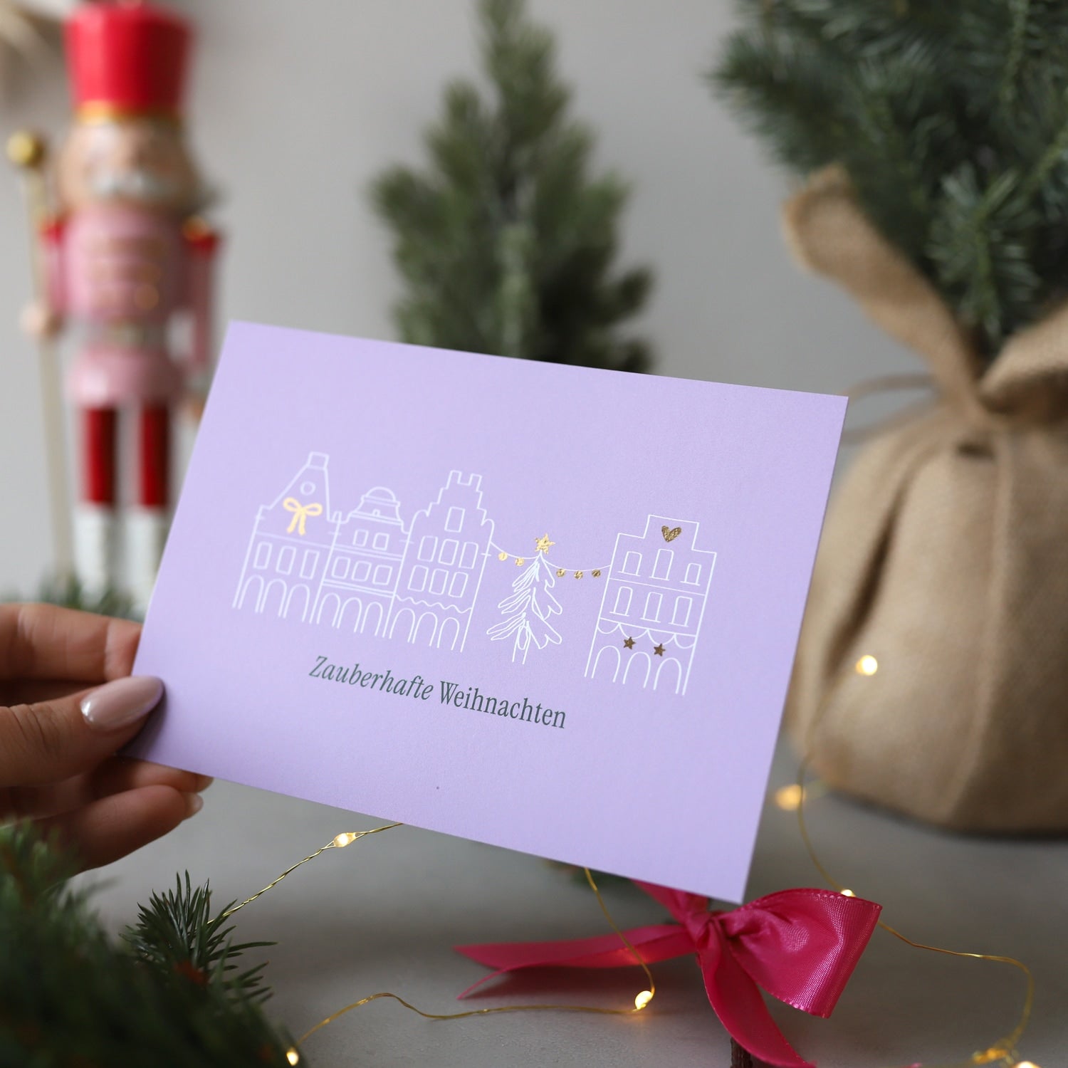 Postkarte „Zauberhafte Weihnachen“ mit Gold