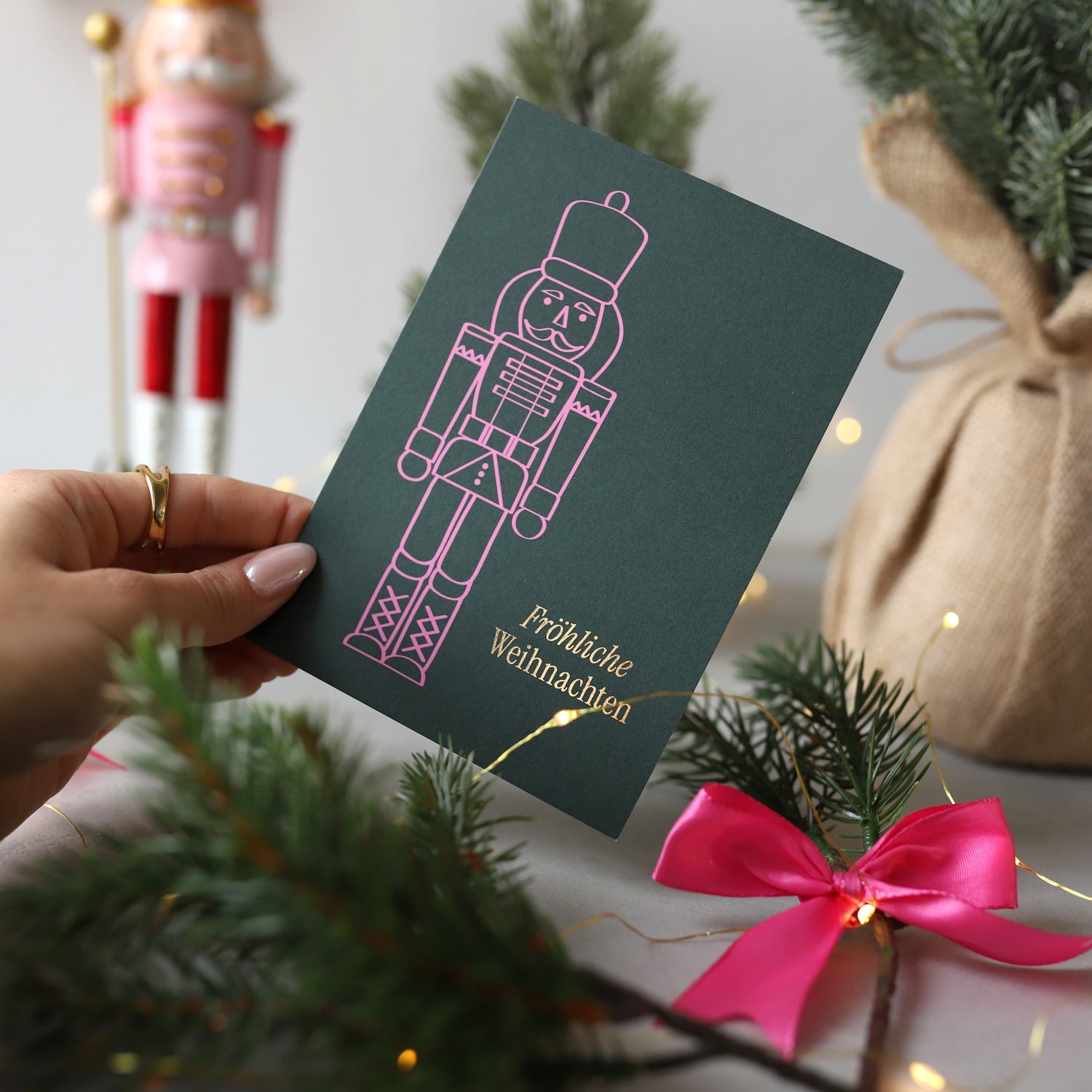 Postkarte „Fröhliche Weihnachten“ mit Gold