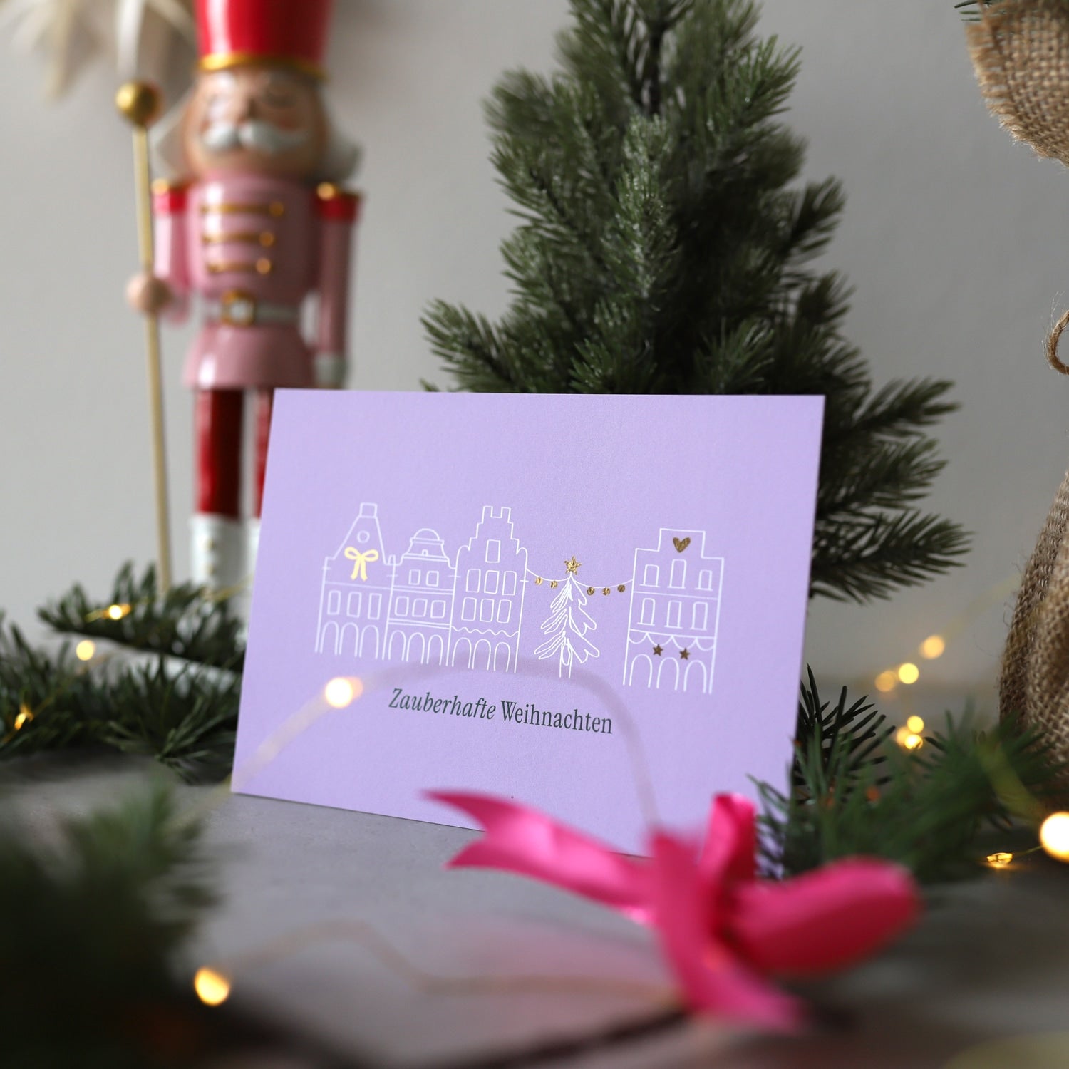 Postkarte „Zauberhafte Weihnachen“ mit Gold