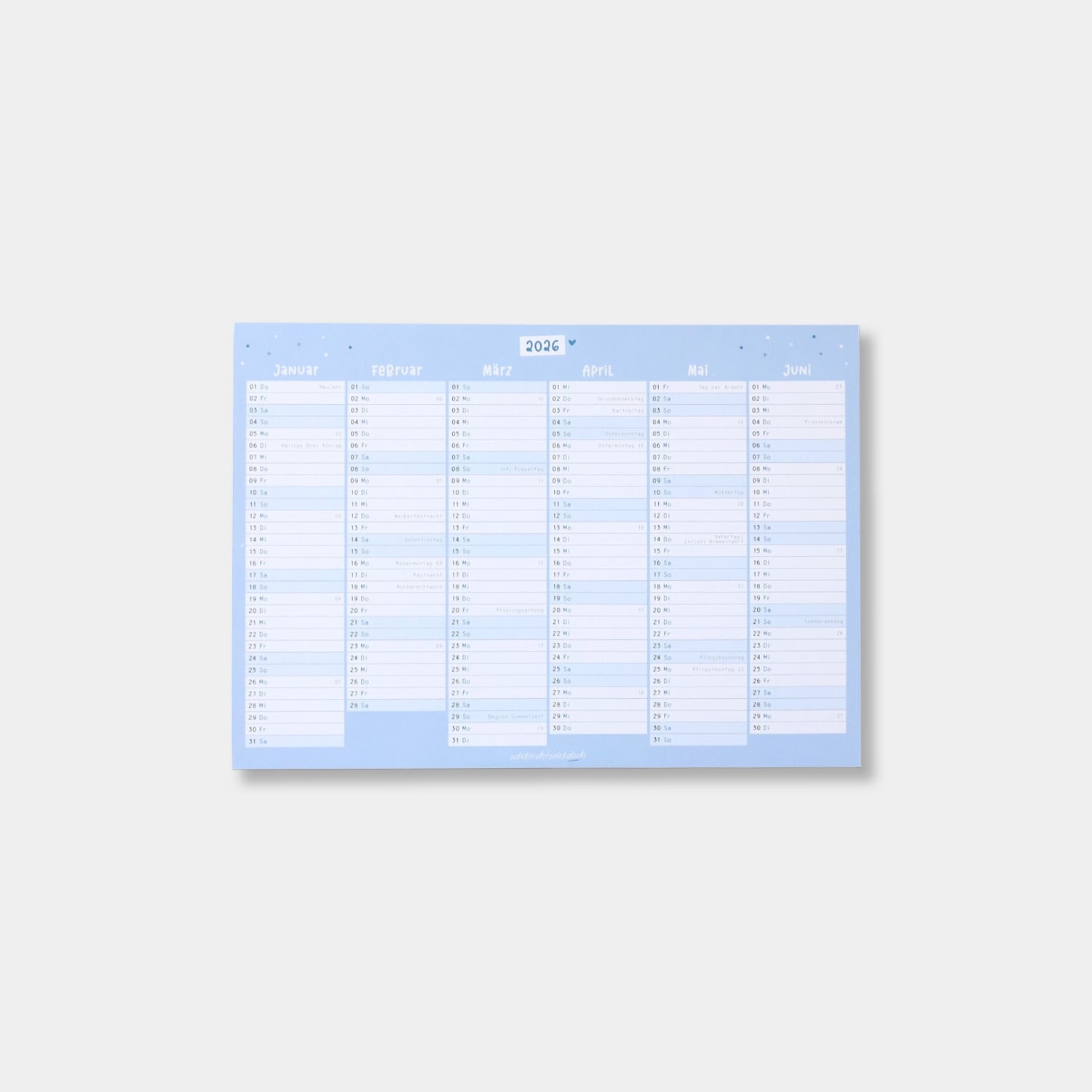 Kalenderkarte A5 2026 | blau